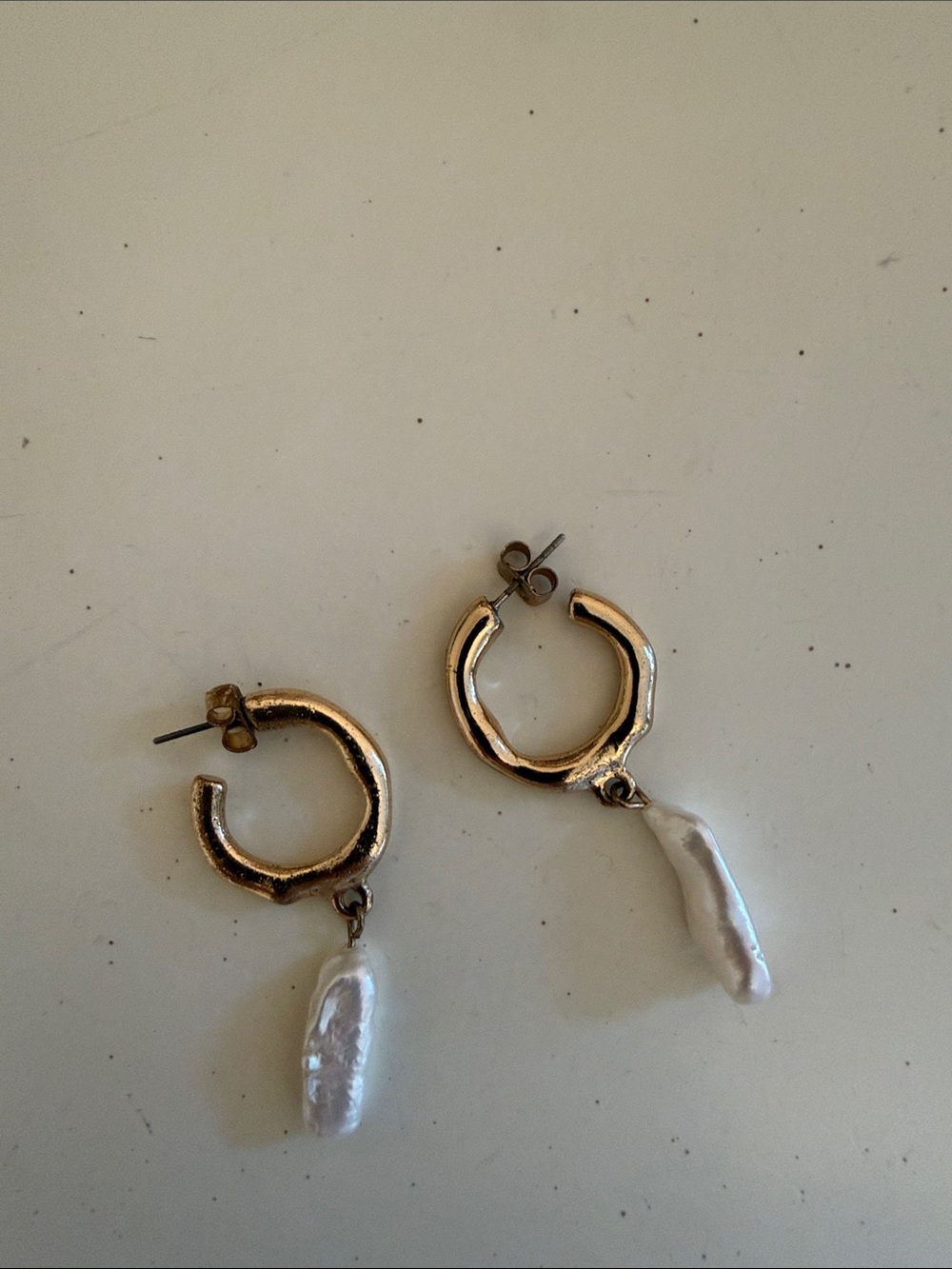 Gold Hoop Earrings with White Freshwater Pearl Drops